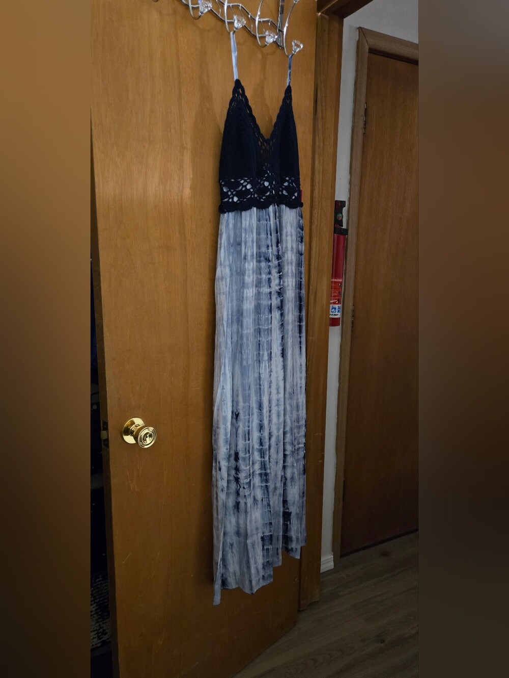 Navy Crochet Bodice Tie-Dye Maxi Dress